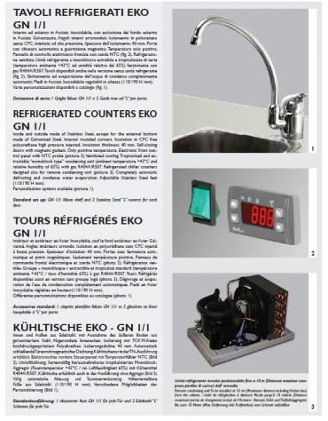 Tav Refrigerato, 3 porte, con alzatina 100 mm, predisposto per unità frigorifera remota a sx cm 165x70x95h