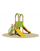 Gioco parco giochi per bambini con 1 torretta senza tetto ed i con tetto, 2 scivoli in polietilene ed un pannello gioco tris