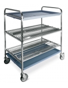 Carrello inox scolapiatti e bicchieri - 2 piani scolapiatti, 1 scolabicchieri - cm 87x62x121h