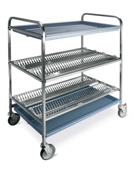 Carrello inox scolapiatti e bicchieri - 2 piani scolapiatti, 1 scolabicchieri - Portata piatti circa 120 - cm 87x62x121h