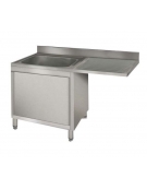 Lavello inox armadiato 1 vasca + gocciolatoio destro a sbalzo per predisposizione lavastoviglie sottobanco - cm.120x60x85h