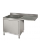 Lavello inox armadiato 1 vasca + gocciolatoio destro a sbalzo per predisposizione lavastoviglie sottobanco - cm.120x60x85/90h