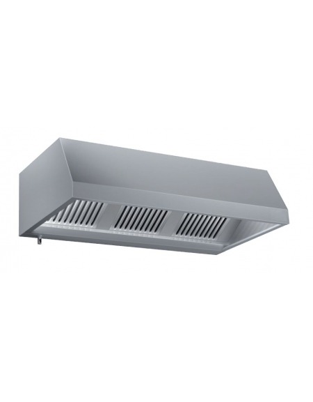 Cappa inox a parete professionale con profilo basso cm. 340x110x45h - Plenum superiore da aggiungere- Portata 4.700 metri cubi o