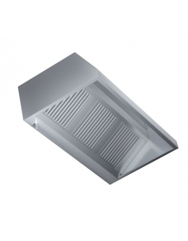 Cappa inox a parete professionale con profilo basso cm. 340x110x45h - Plenum superiore da aggiungere- Portata 4.700 metri cubi o