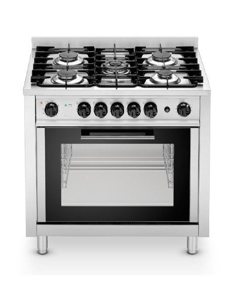 Cucina a gas 5 fuochi su forno elettrico a convezione - cm 90x65,5x90h