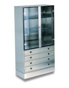 ARMADIO INOX PER SALA OPERATORIA CON ANTE A VETRO SUPERIORI E 4 CASSETTI INFERIORI - CM 100X48X190H