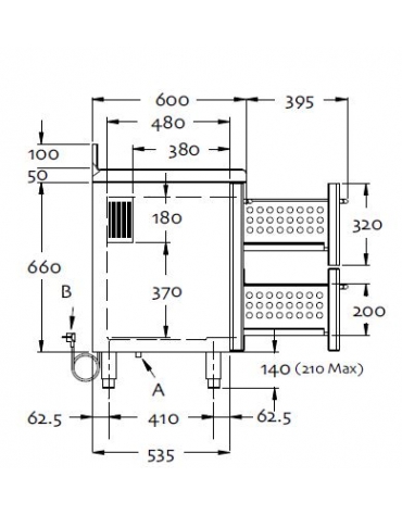 Tavolo refrigerato 3 sportelli cm 198x60x85h