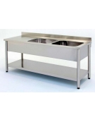 Lavatoio inox gambe tonde 2 vasche+gocc.sx Dim cm.140x60x85/90h