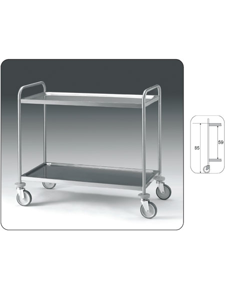 Carrello inox AISI 304 con N° 2 Piani stampati imbullonati da cm 100x50 - Portata Kg 120 - cm 109x59x95h