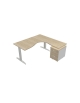 Workstation a L da 160x160 con cassettiera portante a 4 cassetti e gambe a T rovesciata