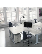 Scrivania Workstation a L per ufficio con gambe a T e cassettiera da cm. 160/160x80/60x72h