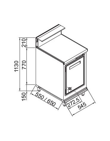 Bancone bar grezzo da rivestire refrigerato STATICO 1 sportello con bancalina - cm 54,5x65x113h-Motore esterno escluso 