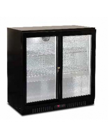 Frigorifero sottobanco orizzontale per bibite con 2 porte scorrevoli - Lt. 208 - temperatura +1°/+10°C - cm 90x50x86h