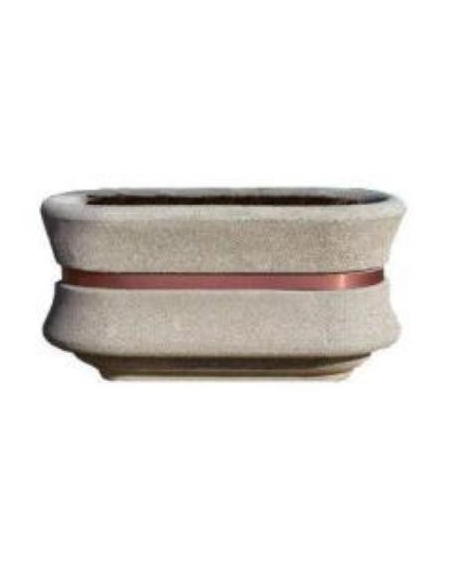 Fioriera in cemento calcestruzzo ovale colore Grigio pietra - con fascia color rame - cm 100x60x65h
