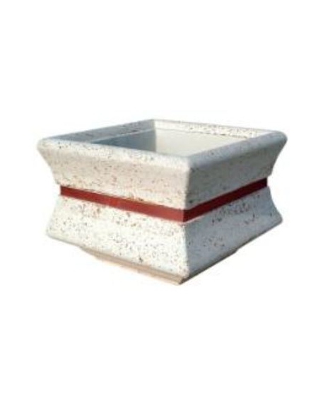 Fioriera quadrata in cemento calcestruzzo per esterno con fascia color rame - Colore bianco travertino - cm 60x60x65h