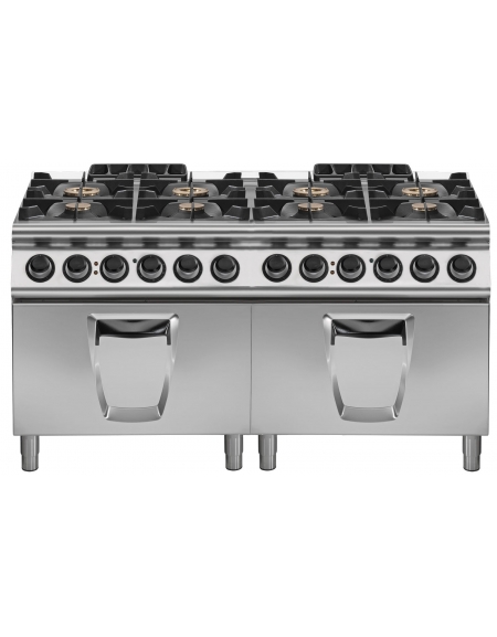 Cucina a gas, 8 fuochi con 2 forni elettrici a convezione - cm 160x90x85h