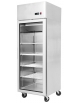 Armadio frigorifero inox con Porta in vetro GN 2/1 Lt. 700-Refrigerazione ventilata 0° +8°C-CLASSE B-Con ruote-cm 73x80,5x206,5h