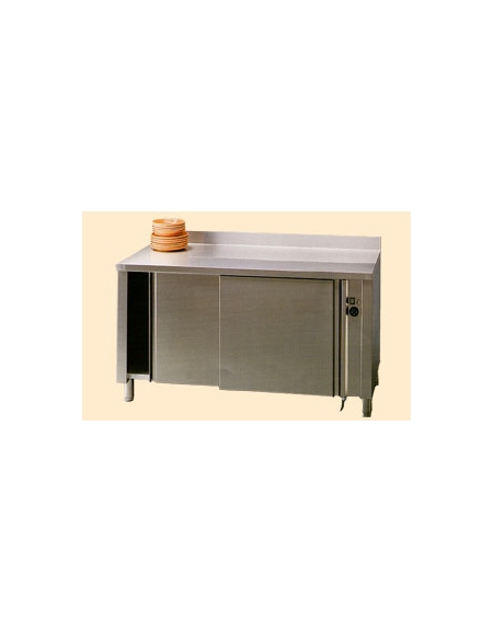 Tavolo armadiato caldo inox con alzatina cm. 110x60x85/90h