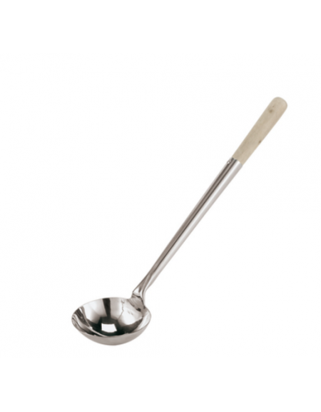 Mestolo in acciaio inox con impugnatura in legno naturale - cm ø 13,8