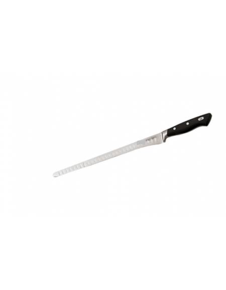 Coltello prosciutto alveolato in acciaio inox con manico POM - cm 30 - colore nero Coltello prosciutto alveolato in acciaio inox con manico POM - cm 30 - colore nero