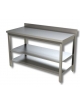 Tavolo inox con alzatina posteriore e due ripiani intermedi cm. 90x60x85/90h