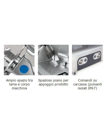 AFFETTATRICE PROFESSIONALE A GRAVITA' LAMA DA 38,5 CM - CON MANOPOLE E PIEDINI IN ALLUMINIO-PIATTO CM 35x32