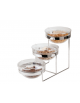 Alzata 3 piani in acciaio cromato completa di 3 ciotole in vetro con coperchio - cm 61x24x35h