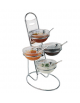 Espositore 3 piani in acciaio cromato - Con 4 ciotole ø cm 14 + coperchi - cm 30x30x48h