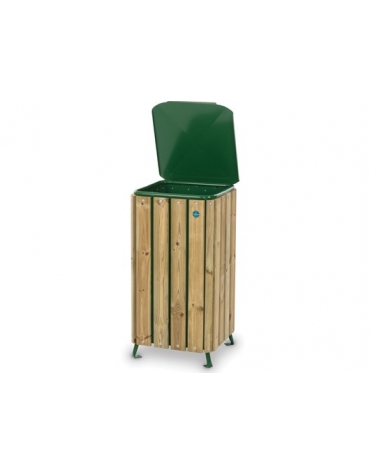 Cestone porta rifiuti in legno per parchi o giardini - cm 43x43x90h - Capacità Litri 90