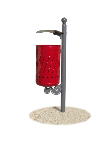 Cestino portarifiuti per esterno in acciaio con coperchio -  ROSSO RUBINO / GRIGIO MICACEO  - Da interrare - cm 35x52x120h