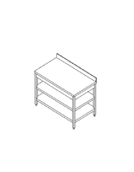 Tavolo inox con due ripiani cm. 230x60x85/90h