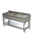 Lavello inox con ripiano 2 vasche+ gocciolato cm.150x70x85h