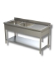 Lavello inox con ripiano 2 vasche con gocciolatoio destro - Con ripiano di fondo - cm.150x70x85h
