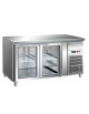 Tavolo refrigerato positivo 2 Porte a vetro con cassetto neutro in inox AISI 304 - Ventilato +2° +8°C cm. 136x70x86h