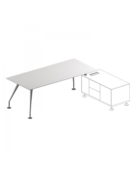 Scrivania dir. - pi. in cristallo bianco extra - 1 distanziale - gambe verniciate - cm 180x90x74h