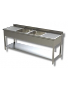 Lavello inox con ripiano 2 vasche+2 gocciolato cm.200x70x85h