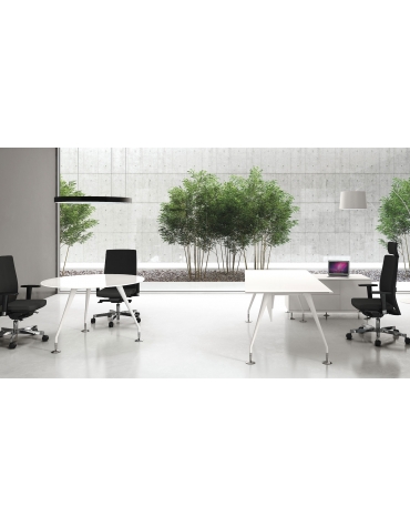 Tavolo riunione direzionale circolare con piano in cristallo e gambe verniciate - cm diametro 120x74h