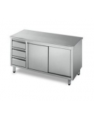 Tavolo armadiato inox con cassettiera a 3 cassetti cm 190x60x85h