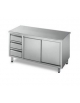 Tavolo armadiato inox con ante scorrevoli e cassettiera a 3 cassetti - cm 200x70x85h