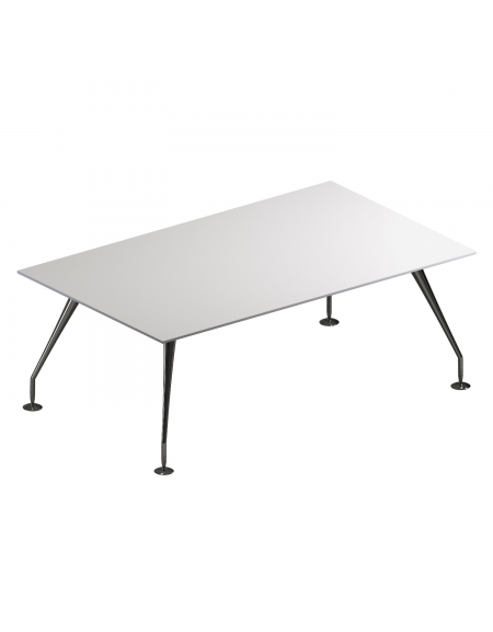 Tavolo riunione direzionale con piano in cristallo - colore bianco extra -  con gambe verniciate - cm 180x120x74h