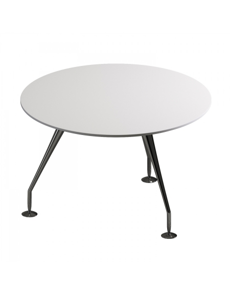 Tavolo riunione direzionale circolare con piano in cristallo colore bianco extra - gambe cromate - cm diametro 120x74h