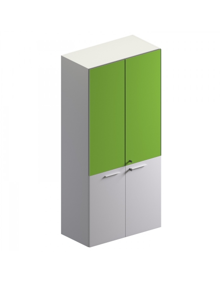 Mobile alto con 2 ante in vetro + 2 ante in vetro colore bianco extra - cm 90x46x194h