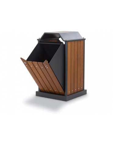 Cestone portarifiuti in legno per esterno con tettuccio - dimensioni cm 55x55x96h