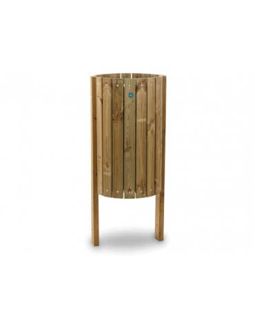 Cestone portarifiuti in legno di pino nordico - Capacità Lt 140 - Dimensioni cestino: cm.Ø 44x88h - Misure esterne cm 56x52x130h