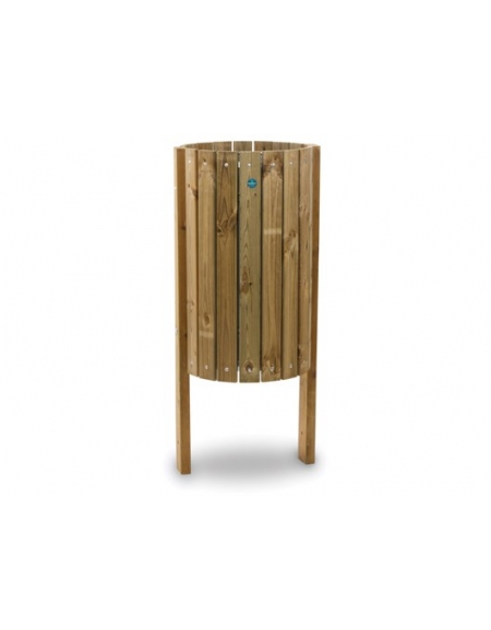 Cestone portarifiuti in legno di pino nordico - Capacità Lt 140 - Dimensioni cestino: cm.Ø 44x88h - Misure esterne cm 56x52x130h
