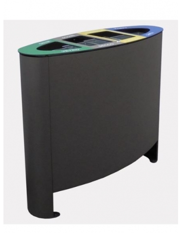 Cestino per la raccolta differenziata a 4 settori in acciaio inox di forma ellittica - Capacità Lt 130 -  cm 103,1x38,5x88,3h