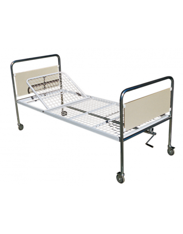 Letto degenza ospedaliera con schienale regolabile a 1 snodo con ruote - cm 206 x 89 x h 90