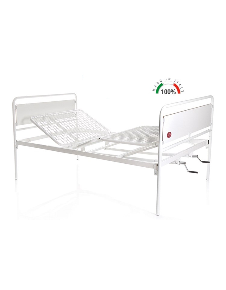 LETTO DA DEGENZA A TRE SNODI - 2 MANOVELLE - LARGHEZZA RETE 120 CM 