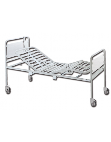 Letto degenza ospedaliero con testate cromate - 3 snodi - elettrico - ruote - cm 92x207x95h