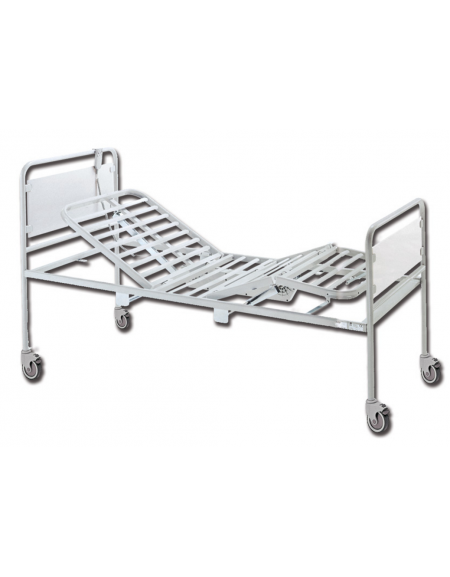 Letto degenza ospedaliero con testate cromate - 3 snodi - elettrico - ruote - cm 92x207x95h